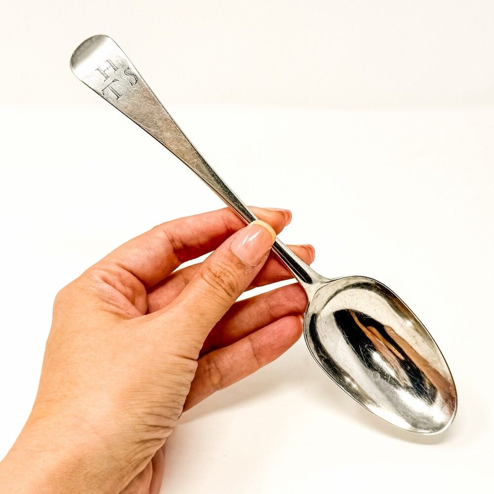 Antique 1768 John Lampfert Sterling Silver Tablespoon George III London Monogram